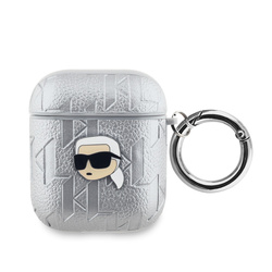 Karl Lagerfeld PU Embossed Karl Head Case for AirPods 1/2 Silver