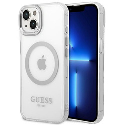 Guess GUHMP14SHTRMS iPhone 14 / 15 / 13 6.1" srebrny/silver hard case Metal Outline Magsafe