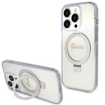 Guess GUHMP15XHRSGSD iPhone 15 Pro Max 6.7" przezroczysty/transparent hardcase Ring Stand Script Glitter MagSafe