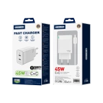 JELLICO ładowarka sieciowa C106 GaN PD 45W 2xUSB-C + kabel USB-C - USB-C Biały