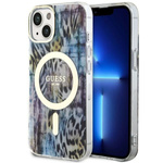 Guess GUHMP14SHLEOPWB iPhone 14 / 15 /13 6.1" niebieski/blue hardcase Leopard MagSafe