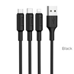 Kabel 3w1 USB A do Lightning / Micro USB / USB C Hoco 2A 1 m X25 czarny