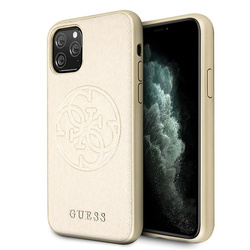 Guess GUHCN65RSSASGO iPhone 11 Pro Max złoty/gold hard case Saffiano 4G Circle Logo