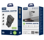 JELLICO universal travel adapter S6 PD 25W 1xUSB-C + 1xUSB QC3.0 Black