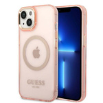 Guess GUHMP14MHTCMP iPhone 14 Plus / 15 Plus 6.7" różowy/pink hard case Gold Outline Translucent MagSafe