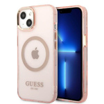 Guess GUHMP13MHTCMP iPhone 13 / 14 / 15 6.1" różowy/pink hard case Gold Outline Translucent MagSafe