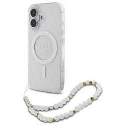 Guess GUHMP16SHGCRELST iPhone 16 6.1" przeźroczysty/transparent hardcase IML Glitter With Pearl Strap MagSafe