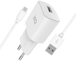 Ładowarka XQISIT Travel Charger 2.4A, 12W Single USB EU- USB-C US White (38079)