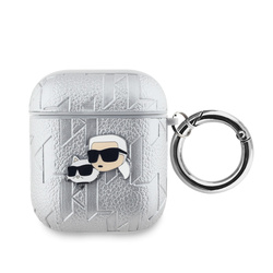 Karl Lagerfeld PU Embossed Karl and Choupette Heads Case for AirPods 1/2 Silver