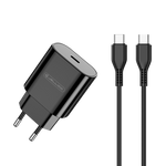 JELLICO wall charger C35 PD 25W 1xUSB-C + cable USB-C - USB-C Black
