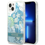 Guess GUHCP14SLFLSN iPhone 14 / 15 / 13 6.1" zielony/green hardcase Flower Liquid Glitter
