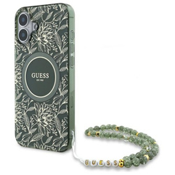 Guess GUHMP16SHCPOFPA iPhone 16 6.1" zielony/green hardcase IML Flowers Allover Electro With Pearl Strap MagSafe