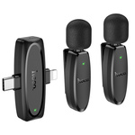 Mikrofon krawatowy bezprzewodowy Lightning / USB C Hoco 2 szt L15 czarny