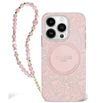 Guess GUHMP16MHCPOFPP iPhone 16 Plus6.7" różowy/pink hardcase IML Flowers Allover Electro With Pearl Strap MagSafe