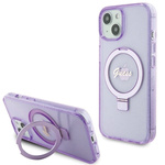 Guess GUHMP15MHRSGSU iPhone 15 Plus / 14 Plus 6.7" fioletowy/purple hardcase Ring Stand Script Glitter MagSafe