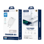 JELLICO ładowarka sieciowa EU19 GaN PD 40W 2xUSB-C + kabel USB-C - Lightning Biały