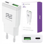 Ładowarka sieciowa SLIM 20W USB-A USB-C QC PD Encore Energy MD-2083ZA