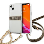 Guess GUHCP13SKC4GBGO iPhone 13 mini5,4" Transparent hardcase 4G Brown Strap Gold Chain