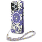 Etui Guess Palm Trees Triangle Pearl     Strap MagSafe do iPhone 16 Pro Max fioletowy