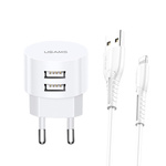USAMS Ład. siec. 2xUSB T20 2,1A lightning biały/white round Fast Charging  XTXLOGT1804
