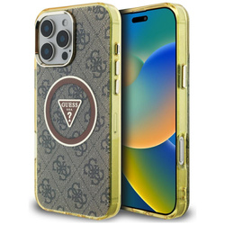 Etui Guess IML Metal Glitter 4G Circle   Triangle MagSafe do iPhone 16 Pro brązowy