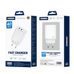 JELLICO wall charger EU19 GaN PD 40W 2xUSB-C + cable USB-C - USB-C White