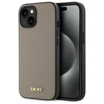 DKNY DKHMP15SPGHLME iPhone 15 6.1"       beżowy/beige hardcase Grained Metal Logo MagSafe