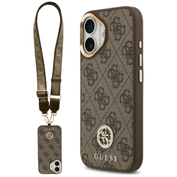 Etui Guess 4G Strass Logo & Big Strap    Metal Buttons MagSafe do iPhone 17 brązowy