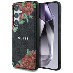 Etui Guess Leather 4G Flowers Print      Metal Classic Logo MagSafe Samsung Galaxy S25 czarny