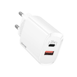 USAMS ŁAD. SIEC. 1XUSB-C+1XUSB T35 20W (ONLY HEAD) PD3.0 +QC3.0 FAST CHARGING BIAŁY /WHITE CC121TC01 (US-CC121)