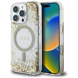 Etui Guess HC Resin Bottom Glitter do     iPhone 16 Pro Max MagSafe złoty