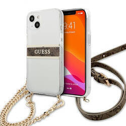 GUESS GUHCP13SKC4GBGO IPHONE 13 MINI 5,4" TRANSPARENT HARDCASE 4G BROWN STRAP GOLD CHAIN