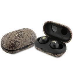 GUESS SŁUCHAWKI BLUETOOTH GUTWSP4EGW TWS + STACJA DOKUJĄCA ENC BRĄZOWY/BROWN 4G METAL