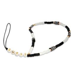 GUESS ZAWIESZKA GUSTBCKH PHONE STRAP CZARNO-BIAŁY/BLACK-WHITE HEISHI BEADS