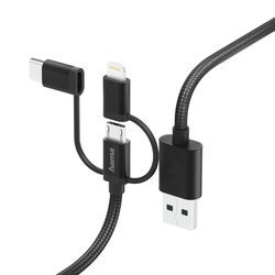 HAMA ADAPTER 3w1 MICRO USB, Typ-C/LIGHTNING 1,5m, CZARNY