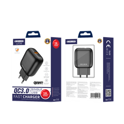 JELLICO ładowarka sieciowa C32 18W 1xUSB QC3.0 + kabel USB-C Czarny