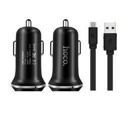 ŁADOWARKA SAMOCHODOWA HOCO - 2.1A 2x USB + MICRO USB Z1 ZESTAW CZARNY