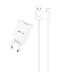 ŁADOWARKA SIECIOWA USAMS T21 + KABEL LIGHTNING 2.1A FAST CHARGE BIAŁY T21OCLN01